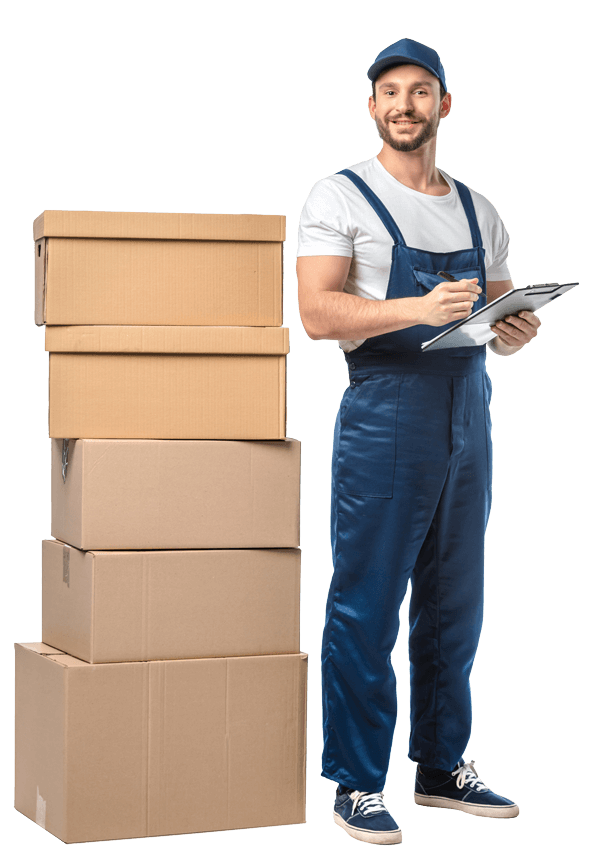 mover-in-uniform-looking-at-camera-while-writing